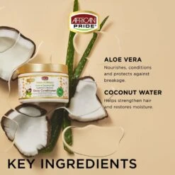 African Pride Moisture Miracle Aloe And Coconut Oil Deep Conditioner - 12 Oz -Beauty Exchanges african pride moisture miracle aloe coconut oil deep conditioner intense hydration repairing treatment for dry damaged or natural hair 12 oz 682973