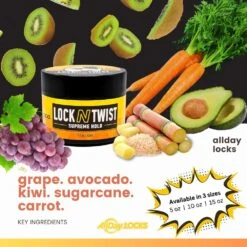 All Day Locs Lock N Twist Gel - Supreme Hold -Beauty Exchanges allday locks lock n twist locking gel re twist locks supreme hold smooths tames frizz flake free soft finish 734950