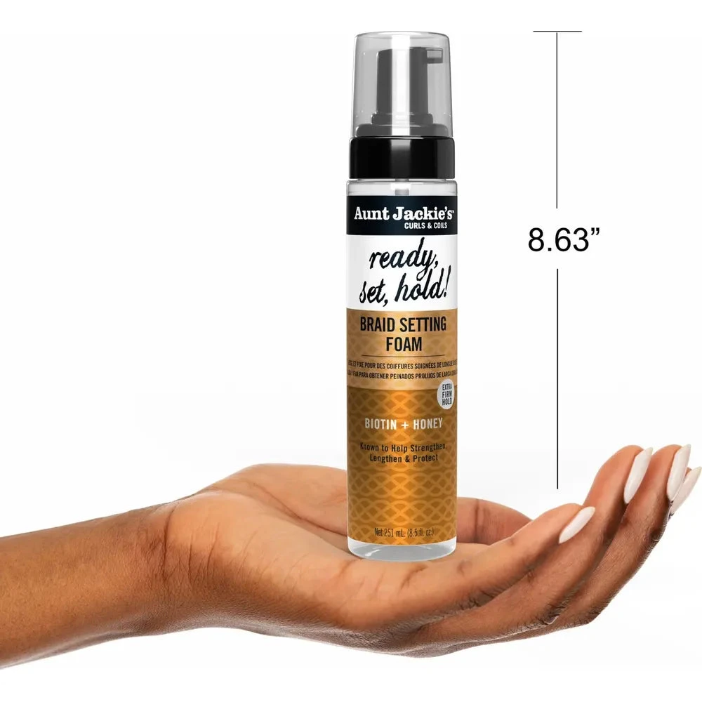 Aunt Jackie's Braid + Twist Braid Setting Foam Ready, Set, Hold! - 8.5oz 9 Aunt Jackie's Braid + Twist Braid Setting Foam Ready, Set, Hold! - 8.5oz - Image 7