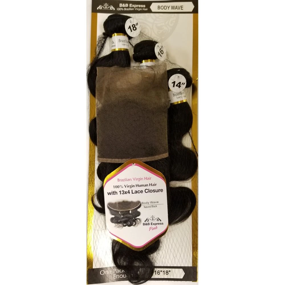 B & B Express 100% Human Hair Multipack Bundles + 13x4 Closure - Body Wave 3 B & B Express 100% Human Hair Multipack Bundles + 13x4 Closure - Body Wave