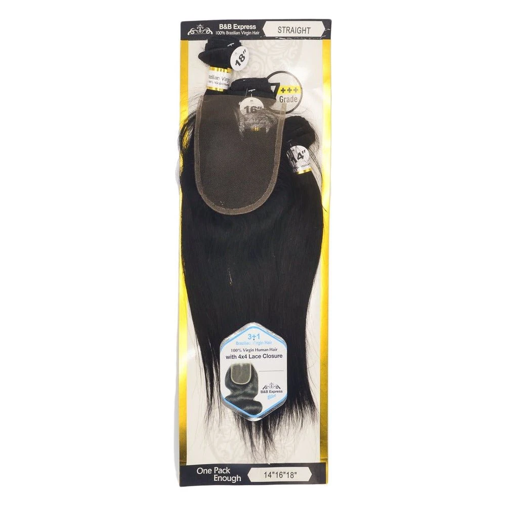 B & B Express 100% Brazilian Human Hair Bundle Multipack + 4x4 Lace Closure - Straight 3 B & B Express 100% Brazilian Human Hair Bundle Multipack + 4x4 Lace Closure - Straight