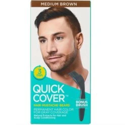 Kiss Quick Cover For Men – Hair, Beard & Mustache 5 Shades -Beauty Exchanges kiss quick cover for men permanent hair beard mustache color jet black natural black dark brown medium dark brown medium brown 861376