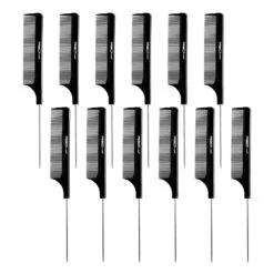 Red By Kiss Pin Tail Comb Set – Black 12 Pcs 8 Red By Kiss Pin Tail Comb Set – Black 12 Pcs -Beauty Exchanges red by kiss pin tail comb set black heat resistant anti static sleek finish 12 pcs hm94j professional styling tool 935968