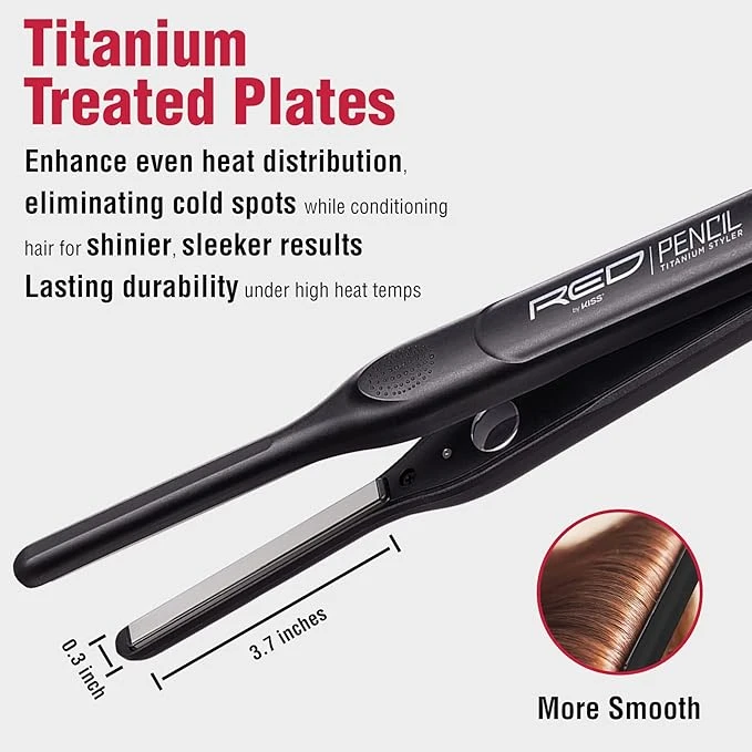 Red By Kiss Titanium Styler Pencil Flat Iron 3/10 Inch 7 Red By Kiss Titanium Styler Pencil Flat Iron 3/10 Inch - Image 5