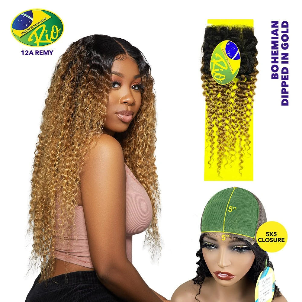 Rio 100% Virgin Human Hair Bohemian 5x5 Closure - Dipped In Gold 3 Rio 100% Virgin Human Hair Bohemian 5x5 Closure - Dipped In Gold