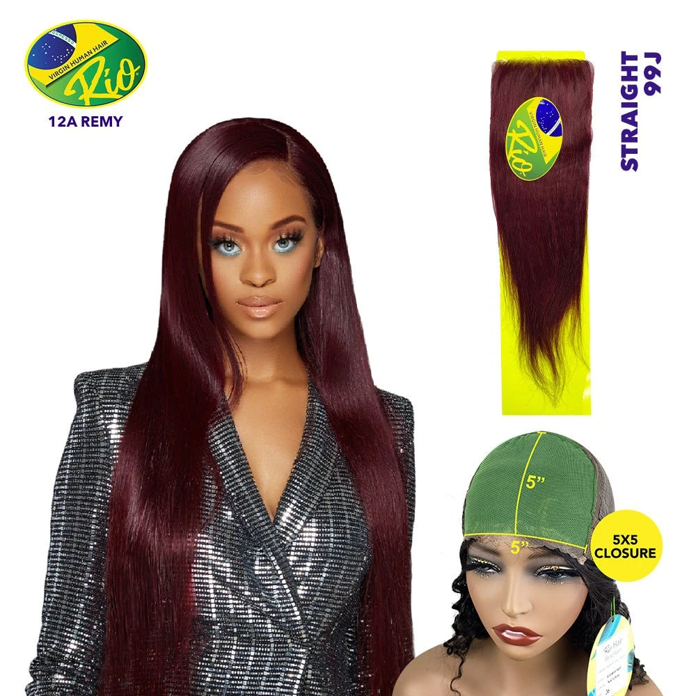 Rio 100% Virgin Human Hair Straight 5x5 Closure - #99J 3 Rio 100% Virgin Human Hair Straight 5x5 Closure - #99J