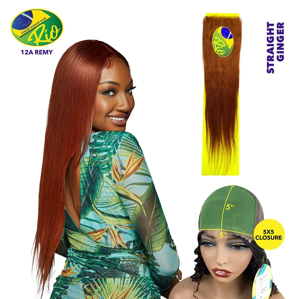 Rio 100% Virgin Human Hair Straight 5x5 Closure - Ginger 3 Rio 100% Virgin Human Hair Straight 5x5 Closure - Ginger
